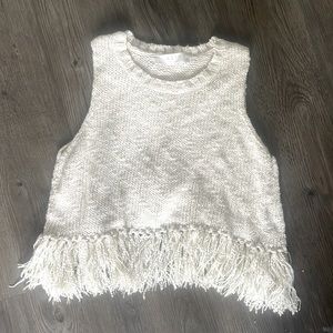 Beige Fringe Knit Tank